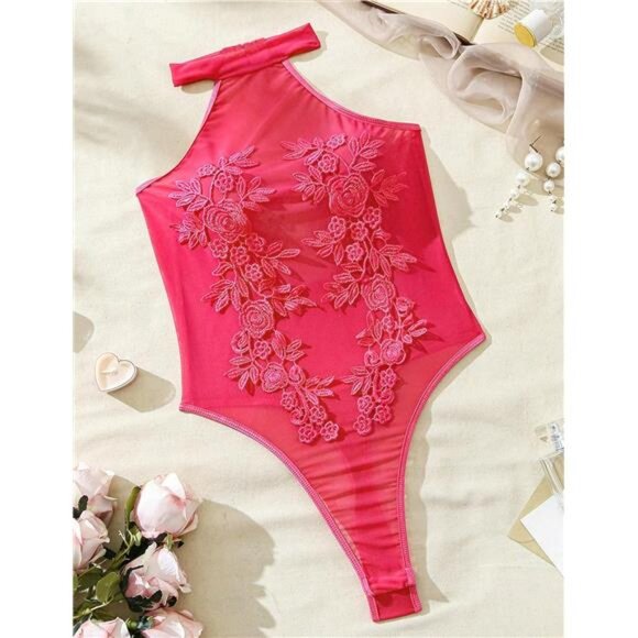 Women Teddy Lingerie Sexy Mesh Bodysuit Rose Pink - Picture 5 of 5
